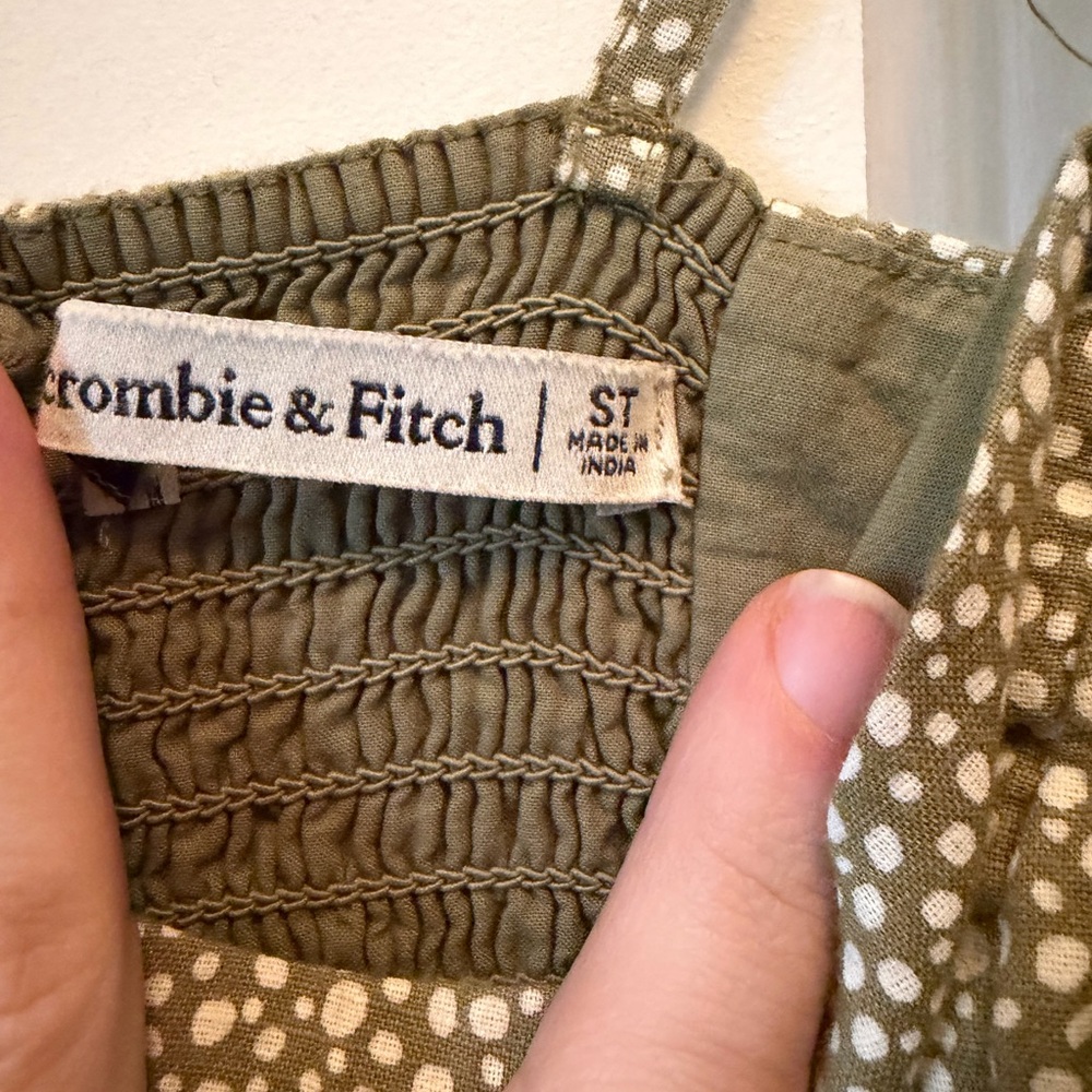 Abercrombie & Fitch mini dress - small tall, smocked, adjustable green polka dot - Picture 5 of 6